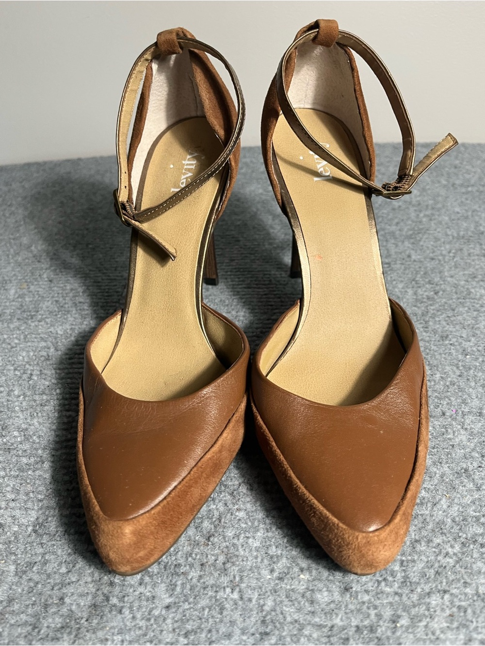 levity Brown Pointed-Toe Ankle-Strap Heels